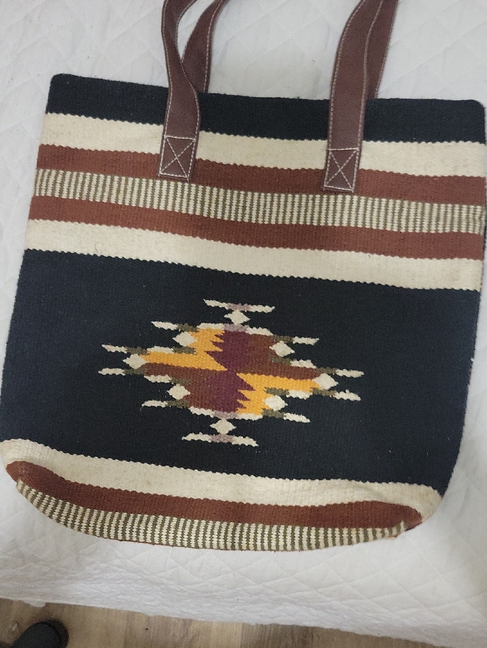 Southwestern Woven Tote Bag in Black, Brown & Cream - Picture 8 of 9